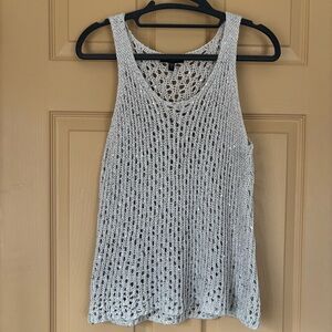 EILEEN FISHER | Antique Silver Sequined Shimmer Stitch Mesh Tank Top | Size PS